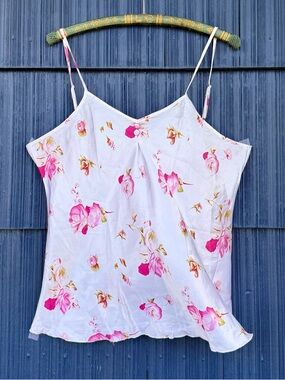 Floral Satin Slip Cami Top - Pink/White